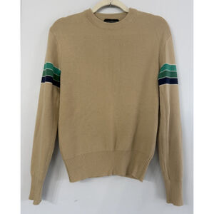 Vintage Slalom Apres Ski Tan And Stripes Crewneck Sweater 100% Wool Men’s Medium